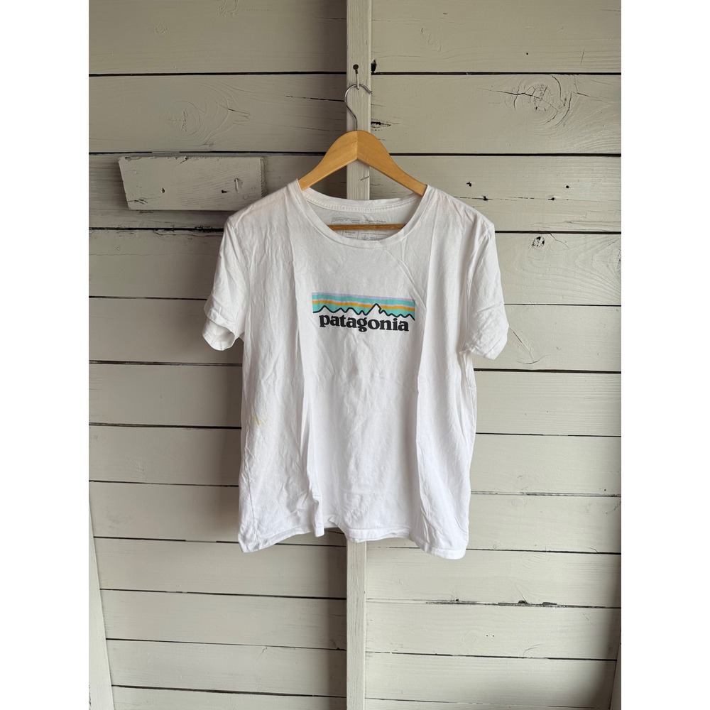 Patagonia Mens Organic Cotton Fitz Roy Logo Graphic T-Shirt White L